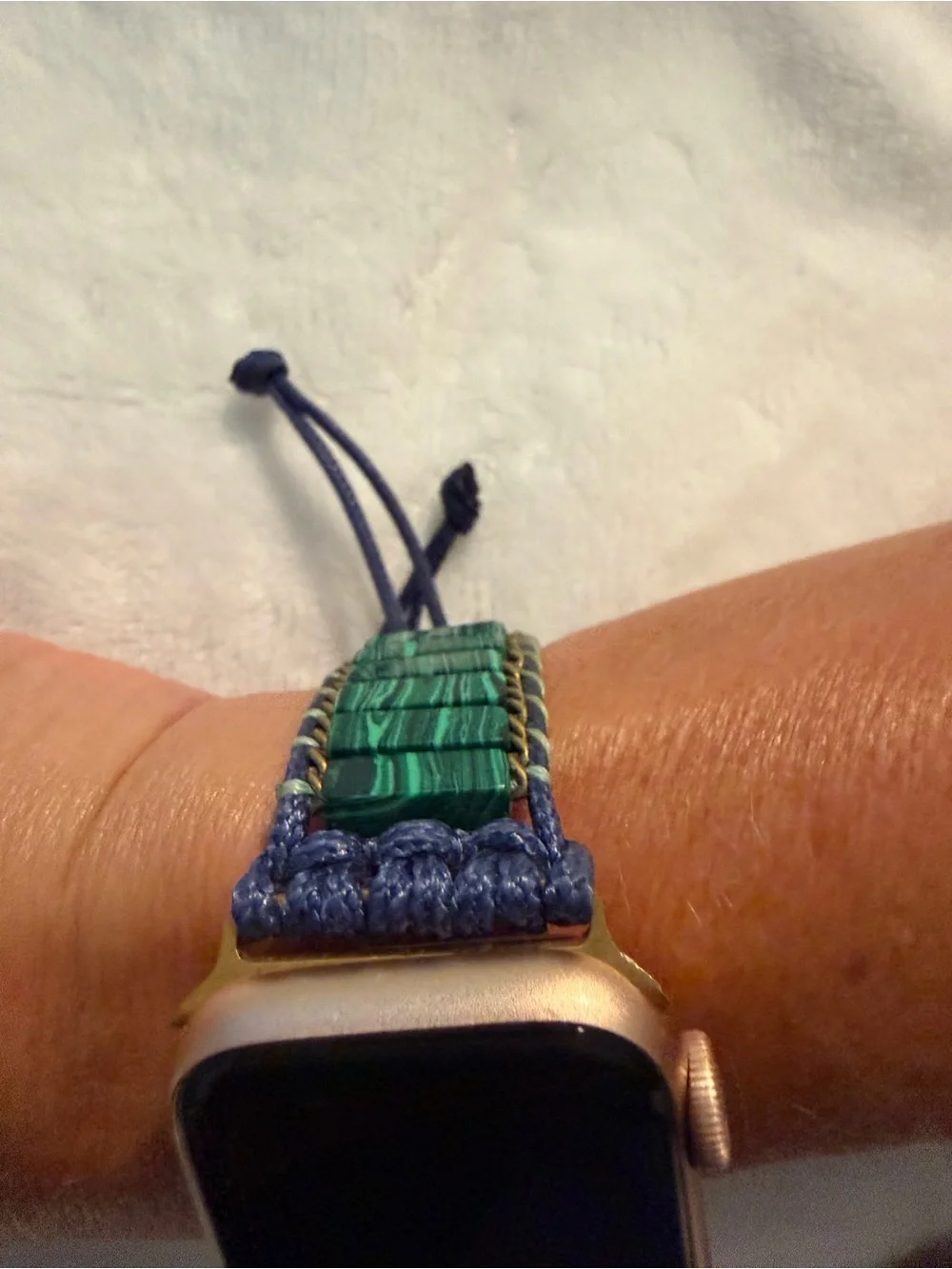 Cape Diablo Green and Navy Beaded Cord Bracelet with Gold Chain Trim